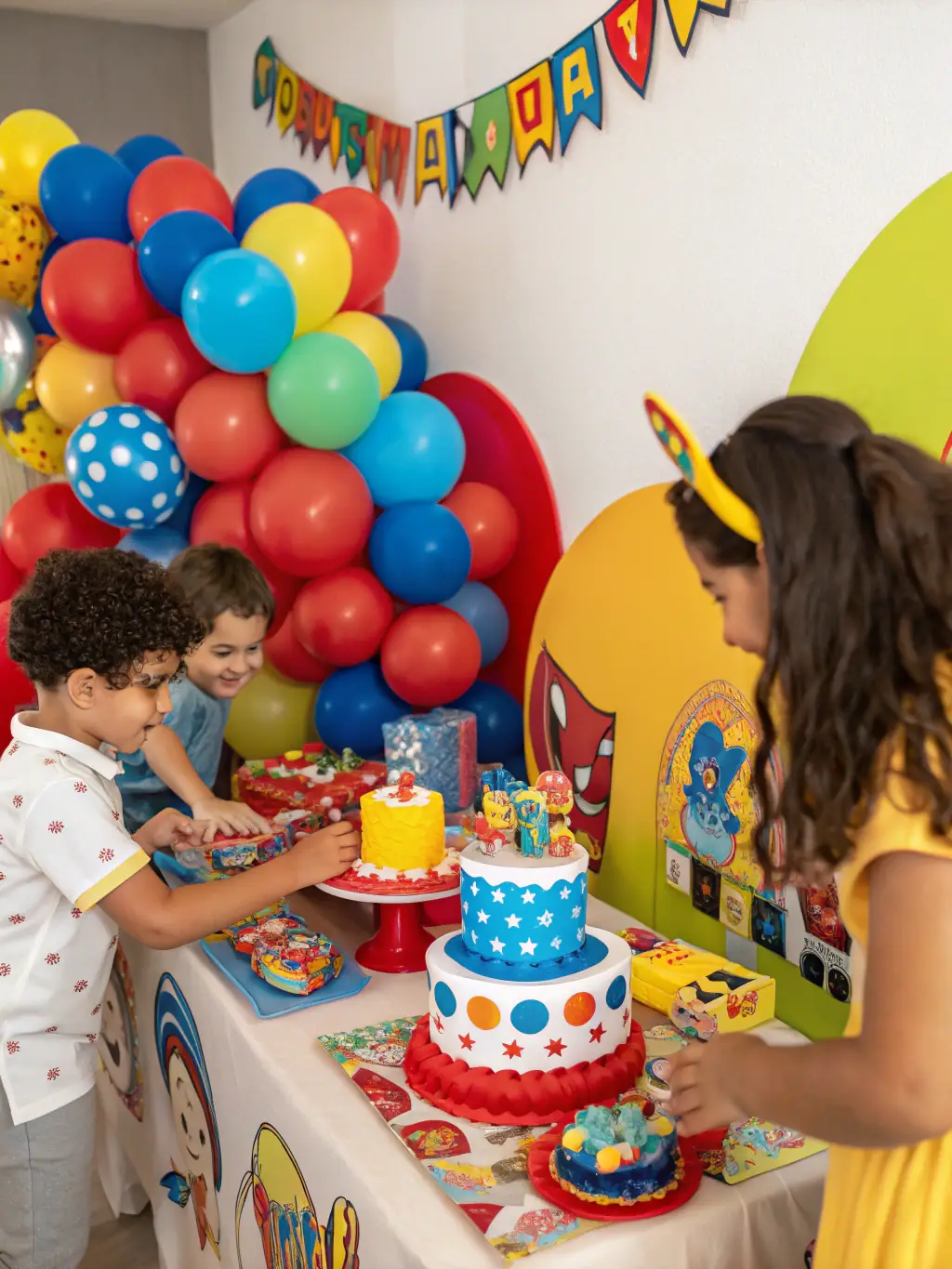 A lively birthday party with CaptureAndShare's photo booth, filled with props and guests of all ages enjoying the fun.